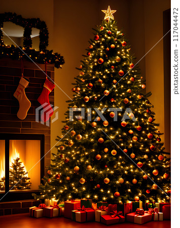 festive decorations joyful atmosphere holiday cheer. festive decorations joyful atmosphere holiday cheer. 117044472