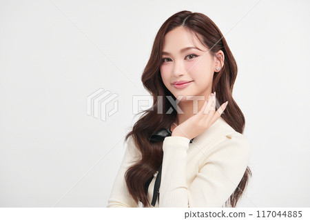 Beautiful young asian woman with clean fresh skin on white background, Face care, Facial treatment, Cosmetology, beauty and spa, Asian women portrait. 117044885