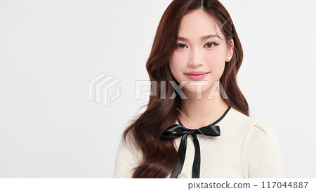 Beautiful young asian woman with clean fresh skin on white background, Face care, Facial treatment, Cosmetology, beauty and spa, Asian women portrait. Beautiful young asian woman with clean fresh skin on white background, Face care, Facial treatment, Cosmetology, beauty and spa, Asian women portrait. 117044887