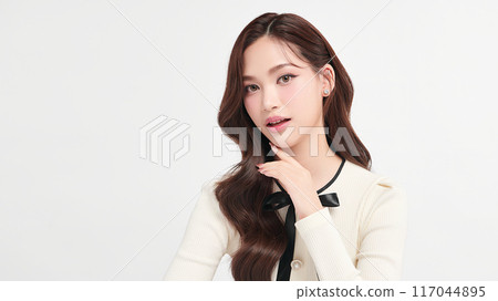 Beautiful young asian woman with clean fresh skin on white background, Face care, Facial treatment, Cosmetology, beauty and spa, Asian women portrait. 117044895