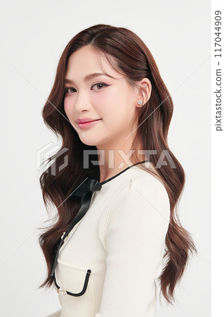 Beautiful young asian woman with clean fresh skin on white background, Face care, Facial treatment, Cosmetology, beauty and spa, Asian women portrait. 117044909