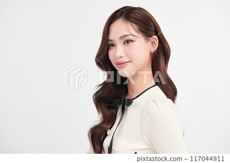 Beautiful young asian woman with clean fresh skin on white background, Face care, Facial treatment, Cosmetology, beauty and spa, Asian women portrait. 117044911