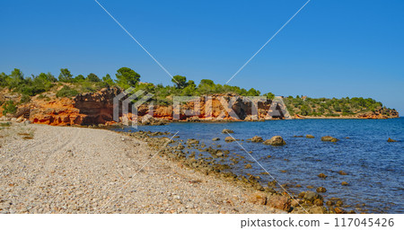 El Bacone beach in La Ampolla, Catalonia, Spain 117045426
