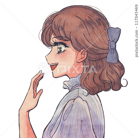 復古動漫風格的微笑美麗女孩麥當娜的個人資料插圖 117045469