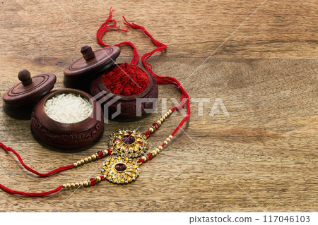 Happy Raksha Badhan. Traditional Festive Items 117046103