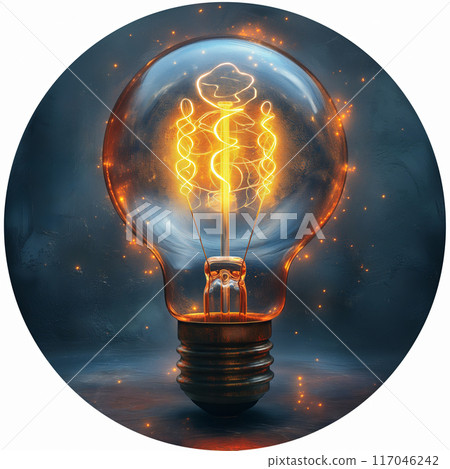 Light bulb emitting a bright glow from within. 117046242