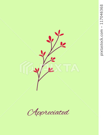 Floral card background. Spring field flower on green. Modern botanical cover design with saying appreciated. Floral card background. Spring field flower on green. Modern botanical cover design with saying appreciated. 117046368
