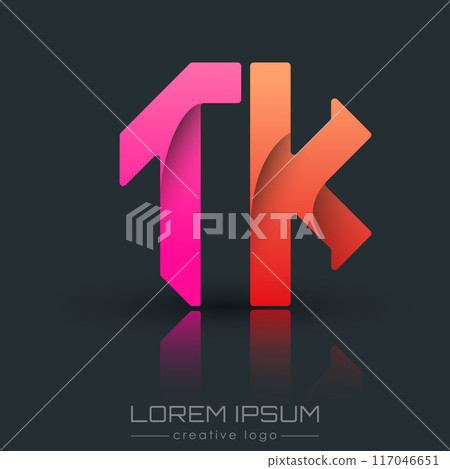 Creative design of the letters T and K. A template for a corporate brand, logo, and business card. A recognizable element of the brand name. The idea of thematic creativity 117046651