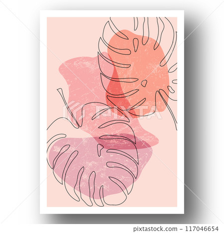 Poster for interior design. A minimalistic poster with a tropical plant. An image for a print, cover, or decoration 117046654