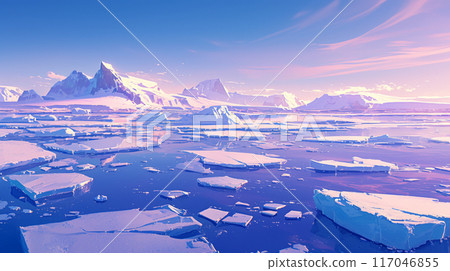 Antarctic purple icy cold sea background 117046855