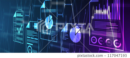Financial technology and business analysis background. Virtual big data science illustration. Financial technology and business analysis background. Virtual big data science illustration. 117047193