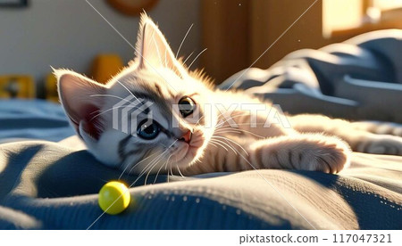 Kitten looking relaxed and smiling Kitten looking relaxed and smiling 117047321