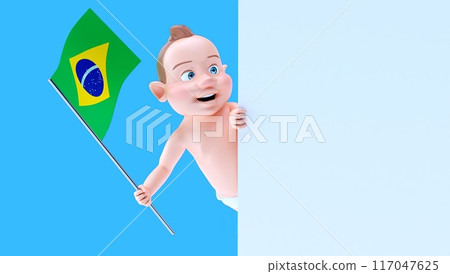 Fun 3D cartoon baby with a flag from brazil (alpha channel included) Fun 3D cartoon baby with a flag from brazil (alpha channel included) 117047625