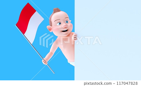 Fun 3D cartoon baby with a flag from monaco (alpha channel included) Fun 3D cartoon baby with a flag from monaco (alpha channel included) 117047828