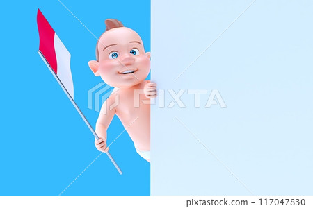 Fun 3D cartoon baby with a flag from monaco (alpha channel included) Fun 3D cartoon baby with a flag from monaco (alpha channel included) 117047830