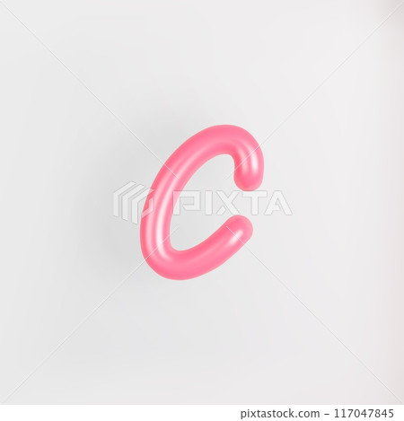 3D Pink Script Lowercase Letter C on light background. Cute Cursive Bubble typography symbol vector illustration. 117047845