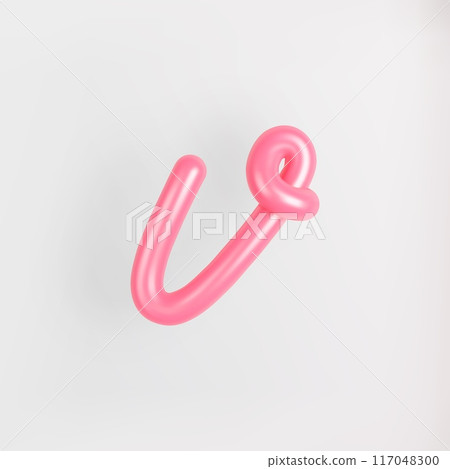 3D Pink Script Lowercase Letter V on light background. Cute Cursive Bubble typography symbol vector illustration. 117048300