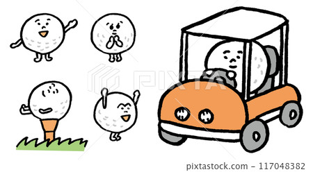 A cute round line drawing of a golf ball character A cute round line drawing of a golf ball character 117048382