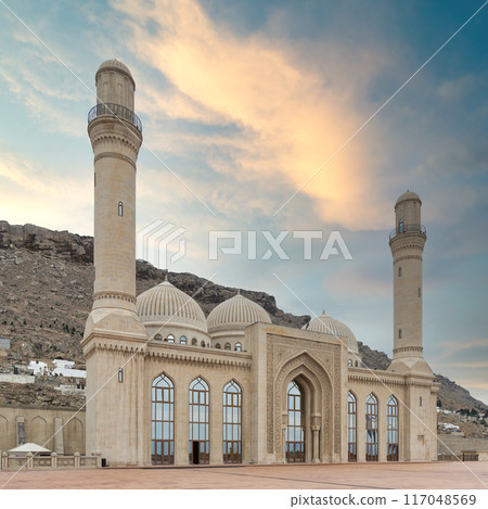 Bibi-Heybat Mosque, Baku, Azerbaijan showcases stunning Islamic architecture with minarets, domes, and intricate details Bibi-Heybat Mosque, Baku, Azerbaijan showcases stunning Islamic architecture with minarets, domes, and intricate details 117048569