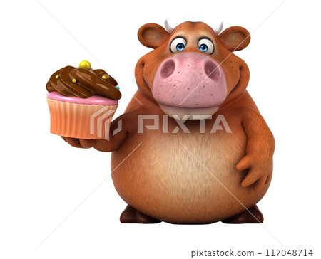Fun 3D cartoon cow illustration 117048714