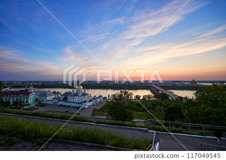 Evening view of Annunciation Monastery, Kanavinsky Bridge and Alexander Nevsky Cathedrall, Nizhny Novgorod, Russia Evening view of Annunciation Monastery, Kanavinsky Bridge and Alexander Nevsky Cathedrall, Nizhny Novgorod, Russia 117049545