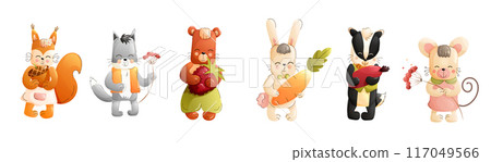 Children cute animals isolated on white background. Forest animals characters. Vector. 117049566