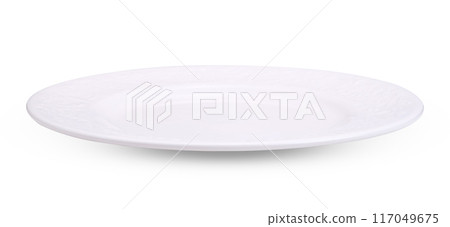Empty white plate isolated on white background Empty white plate isolated on white background 117049675
