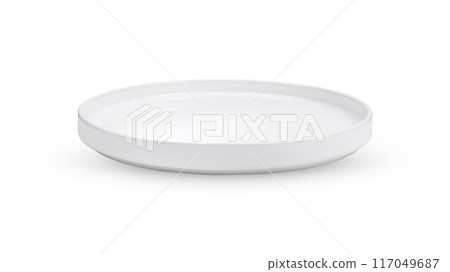 Empty circle white plate isolated on white background Empty circle white plate isolated on white background 117049687