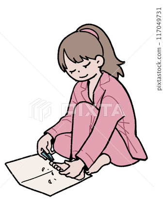 A woman cutting a nail of a foot 117049731