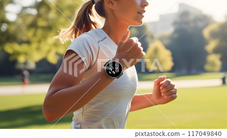 Young woman jogging in the park on a sunny day 117049840