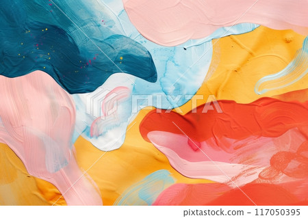 Vibrant Abstract Painting With Bold Colors and Fluid Shapes on Canvas 117050395