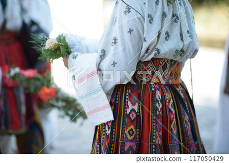 Authentic Bulgarian Folk Costume Elegance 117050429