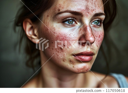 Woman with acne skin problem. skin care and health concept 117050618