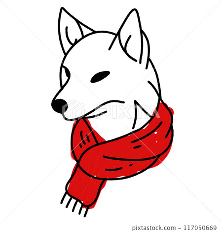 A dog wearing a red scarf Hand drawn doodle line art outline illustration with a red oil paint February 14, Valentine's Day Design element A dog wearing a red scarf Hand drawn doodle line art outline illustration with a red oil paint February 14, Valentine's Day Design element 117050669