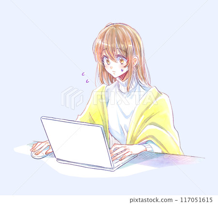 Woman operating a computer, troubled, mouse 117051615