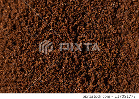 Texture of ground coffee close-up: top view Texture of ground coffee close-up: top view 117051772