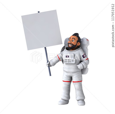 Fun 3D cartoon illustration of an asian astronaut 117051912