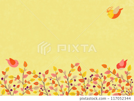 紅葉和小鳥的秋季形象風景插畫 117052344