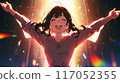 A girl expressing joy with her arms outstretched 117052355