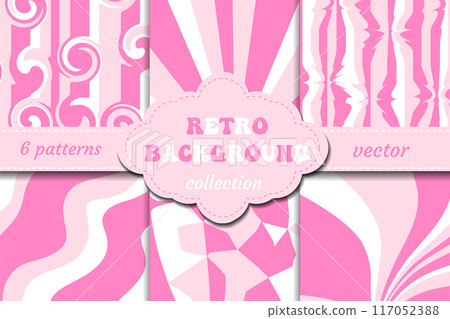 Pink groovy y2k abstract pattern collection vector, design. Seamless retro background for flyer template Pink groovy y2k abstract pattern collection vector, design. Seamless retro background for flyer template 117052388