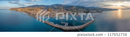 Aerial panoramic view of the harbour of the Italian city of San Remo 117052738