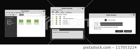Modern explorer interface for computer. File manager panel in green color. 117053224
