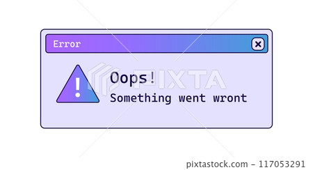 Oops retro error message in purple color with gradient. 117053291