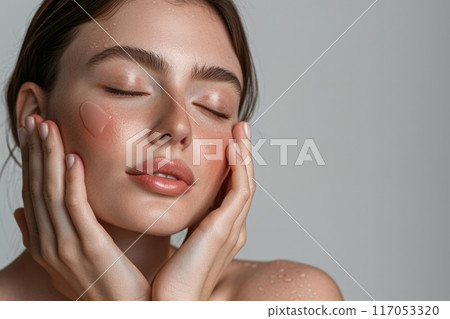 A woman with a beautiful face and a smile A woman with a beautiful face and a smile 117053320