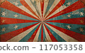 A faded, worn out poster of the American flag with stars 117053358