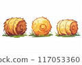 Three hay bales are shown in a field 117053360