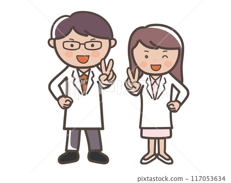 男女醫生（護士）微笑著和平的全身插圖 117053634