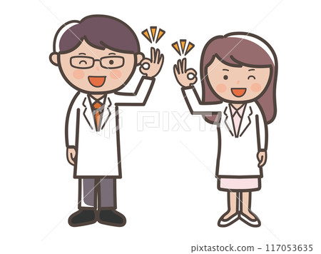 男性和女性醫生(護士)做一個好的理解姿勢的全身插圖 男性和女性醫生(護士)做一個好的理解姿勢的全身插圖 117053635