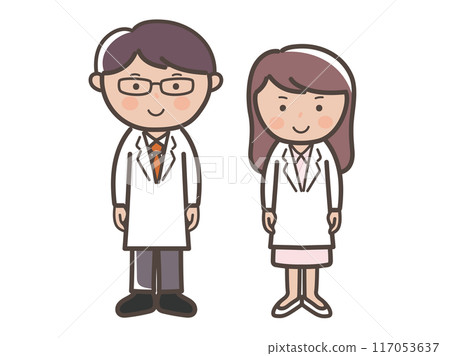 男女醫生(護士)面帶微笑的全身插圖 男女醫生(護士)面帶微笑的全身插圖 117053637