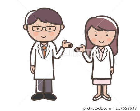 男女醫生（護士）給予解釋和指導的全身插圖 117053638